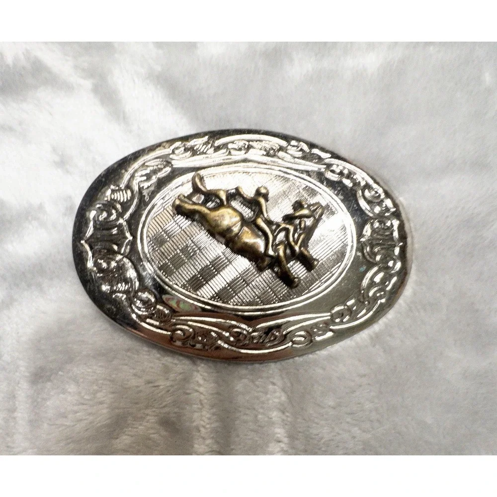 Silver And Bronze Western Rodeo Bull Riding Belt Buckle 3
